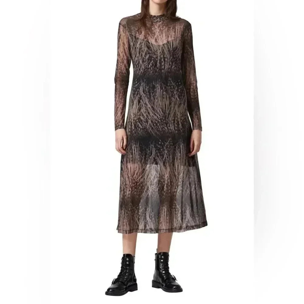 New All Saints Hanna Pembury Mesh Midi Dress Size Uk10 Us 6